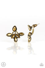Load image into Gallery viewer, . A solitaire teardrop aurum rhinestone attaches to a double-sided post, designed to fasten behind the ear. Encrusted in matching aurum rhinestones, a double-sided post peeks out beneath the ear, creating a glittery fringe. Earring attaches to a standard post fitting.Vintage-inspired Jacket Earring