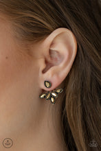 Load image into Gallery viewer, . A solitaire teardrop aurum rhinestone attaches to a double-sided post, designed to fasten behind the ear. Encrusted in matching aurum rhinestones, a double-sided post peeks out beneath the ear, creating a glittery fringe. Earring attaches to a standard post fitting.Vintage-inspired Jacket Earring