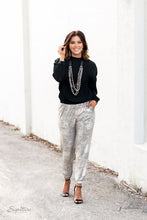 Load image into Gallery viewer, Attached to two strips of black leather, strands of bedazzled white rhinestone encrusted silver beads drape between an exaggerated display of mismatched silver and gunmetal chains down the chest. With its edgy sparkle, grunge meets glamour in this heart-stopping statement-maker. Features an adjustable clasp closure.