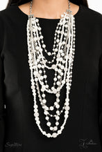 Load image into Gallery viewer, Paparazzi ZI Signature - The LeCricia - An elegant collection of timeless white pearls, shiny sections of silver chain, and bedazzling white rhinestone encrusted silver beads effortlessly cascade down the chest. The vintage inspired layers drape into breathtaking rows of radiance, resulting in an irresistible collision of romance. Features an adjustable clasp closure.