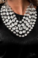 Load image into Gallery viewer, Featuring round and emerald style cuts, row after row of dramatically oversized white rhinestones delicately link into blinding layers below the collar. Featuring sleek silver fittings, each rhinestone in this megawatt mashup demands attention. Features an adjustable clasp closure.