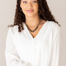 Load image into Gallery viewer, Paparazzi - Let There Be TWILIGHT & Twinkly Twilight - Brass 2-Piece SET - Necklace: Let There Be TWILIGHT - Brass - Dainty brassy tone-on-tone iridescent beads swing from doubled brass chains, creating a clustered fringe below the collar. Features an adjustable clasp closure. Includes a pair of matching earrings.