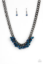 Load image into Gallery viewer, Galactic Knockout - Paparazzi - A faceted collection of metallic flecked blue beads cluster along the center of a chunky gunmetal curb chain, creating a stellar fringe below the collar.