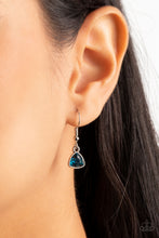 Load image into Gallery viewer, Galactic Duchess - Blue - Paparazzi - A faceted asymmetrical blue gem is encased in a sleek silver frame at the bottom of a silver popcorn chain, creating a stellar pendant below the collar.