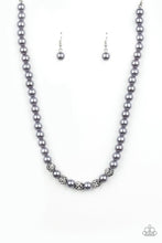 Load image into Gallery viewer, Infused with glittery rhinestone encrusted beads, a classic strand of silver pearls drapes below the collar in a timeless fashion. Features an adjustable clasp closure. Sold as one individual necklace. Includes one pair of matching earrings. Get The Complete Look! Bracelet: "POSHing Your Luck - Silver"