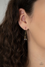 Load image into Gallery viewer, Paparazzi - Let There Be TWILIGHT & Twinkly Twilight - Brass 2-Piece SET - Necklace: Let There Be TWILIGHT - Brass - Dainty brassy tone-on-tone iridescent beads swing from doubled brass chains, creating a clustered fringe below the collar. Features an adjustable clasp closure. Includes a pair of matching earring