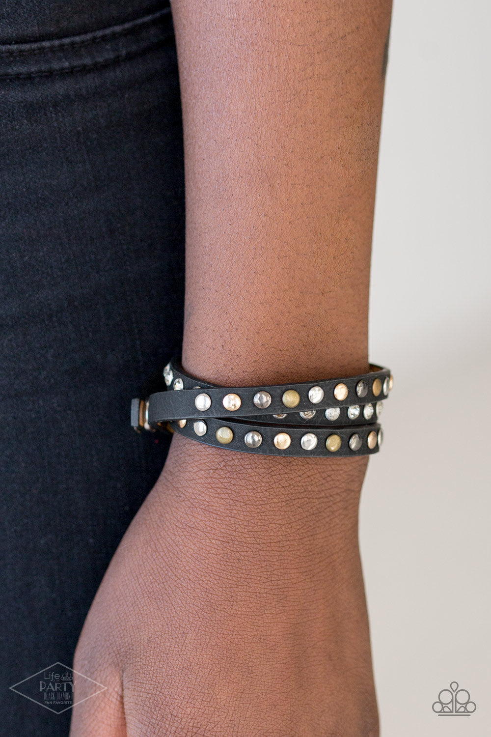 Let s Go For A CATWALK Black Triple Wrap Leather Studded Wrap Paparazzi