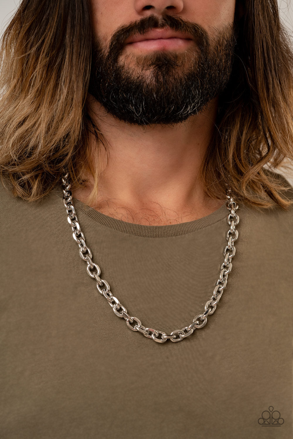 Men's Silver Chain Necklace Steel Trap Paparazzi - Main Image