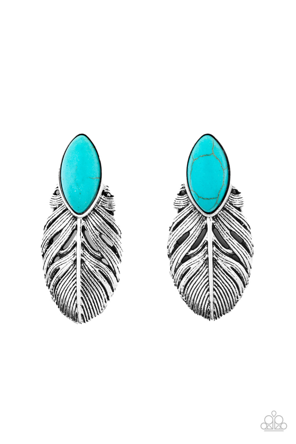 Chiseled into a tranquil marquise shape, a refreshing turquoise stone is pressed into the top of an antiqued silver frame for a seasonal look. Earring attaches to a standard post fitting.