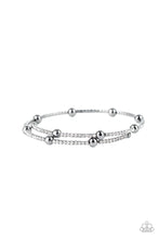 Load image into Gallery viewer, Dainty sections of glassy white rhinestones and glistening gunmetal beads delicately coil around the wrist, creating a timeless shimmer.
