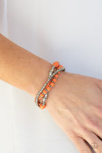 Load image into Gallery viewer, An earthy collection of mismatched orange stones and ornate silver beads are threaded along stretchy bands around the wrist for a colorful artisan flair.  Sold as one set of three bracelets.
