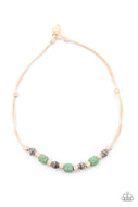 Decorative silver beads and pieces of green pumice-like rock are knotted in place below the collar. Feature a button loop closure.   You can diffuse your essential oils, cologne, or perfume wearing this necklace.  Sold as one individual necklace.
