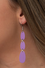 Load image into Gallery viewer, Painted in a shiny Amethyst Orchid finish, lengthened oval frames drip from the ear, linking into a colorful lure. Earring attaches to a standard fishhook fitting.  Sold as one pair of earrings by Paparazzi. 
