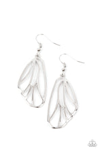 Load image into Gallery viewer, Shiny silver bars fan out into a pair of delicately scalloped wings, creating a whimsical display. Earring attaches to a standard fishhook fitting.
