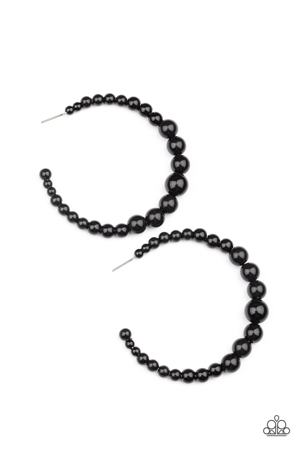 Glamour Graduate - Paparazzi - Gradually increasing in size at the center, a classic row of polished black beads are threaded along an oversized hoop for a posh finish.