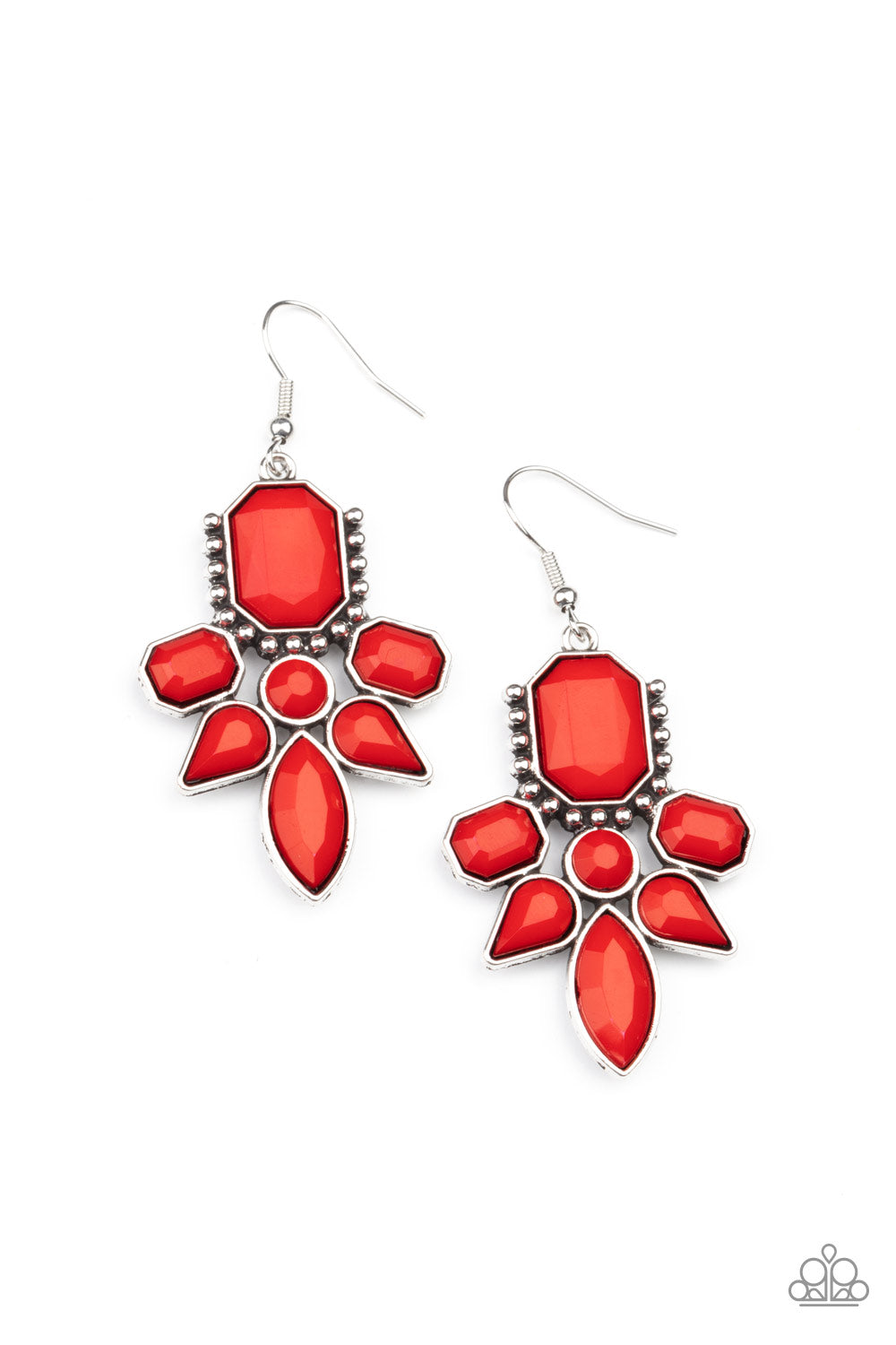 Featuring regal emerald, classic round, and tranquil teardrop shapes, a faceted collection of red beads coalesce into a vibrant frame. Earring attaches to a standard fishhook fitting.