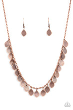 Load image into Gallery viewer, Teardrop copper discs drip from a dainty copper chain, creating a rustic fringe below the collar. Features an adjustable clasp closure.
