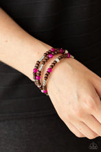 Load image into Gallery viewer, Woodsy Walkabout - Pink - Paparazzi Pink stones and ornate silver beads provide a refreshing accent to triple strands of wooden beads as they layer around the wrist in an air of earthy sophistication. Features a toggle clasp closure.
