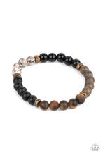 Load image into Gallery viewer, A collection of smooth round stones punctuated by faceted antiqued brass beads are threaded along a stretchy band and wrap around the wrist for an elementally earthy effect.
