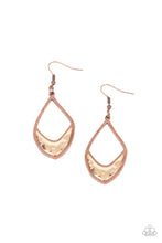 Load image into Gallery viewer, Artisan Treasure - Paparazzi - Adorned with a hammered gold geometrical accent, an asymmetrical copper teardrop frame swings from the ear for a rustic flair.
