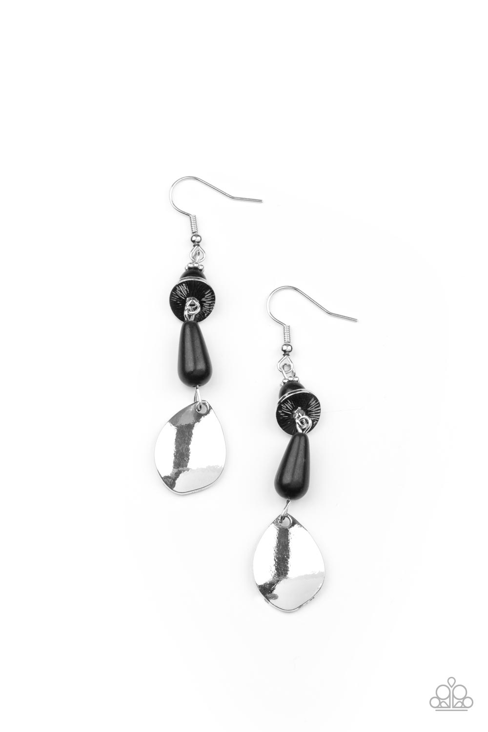 Paparazzi - Artfully Artisan - Black - An abstract collection of hammered silver accents and black stone beads delicately link and stack into a dainty artisan inspired lure.