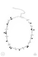 Load image into Gallery viewer, Sahara Social - Black - Paparazzi - Pairs of dainty silver beads and black stone beads dangle between faceted silver bars that interconnect around the neck, creating an earthy fringe.
