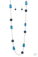 Load image into Gallery viewer, $5 Blue Pearl Necklace &amp; Earring SET - A-List Appeal - Blue - Bubbly Spring Lake and Rhodonite pearls join Mykonos Blue crystal-like gems along a silver chain, resulting in a prismatic pop of color across the chest.
