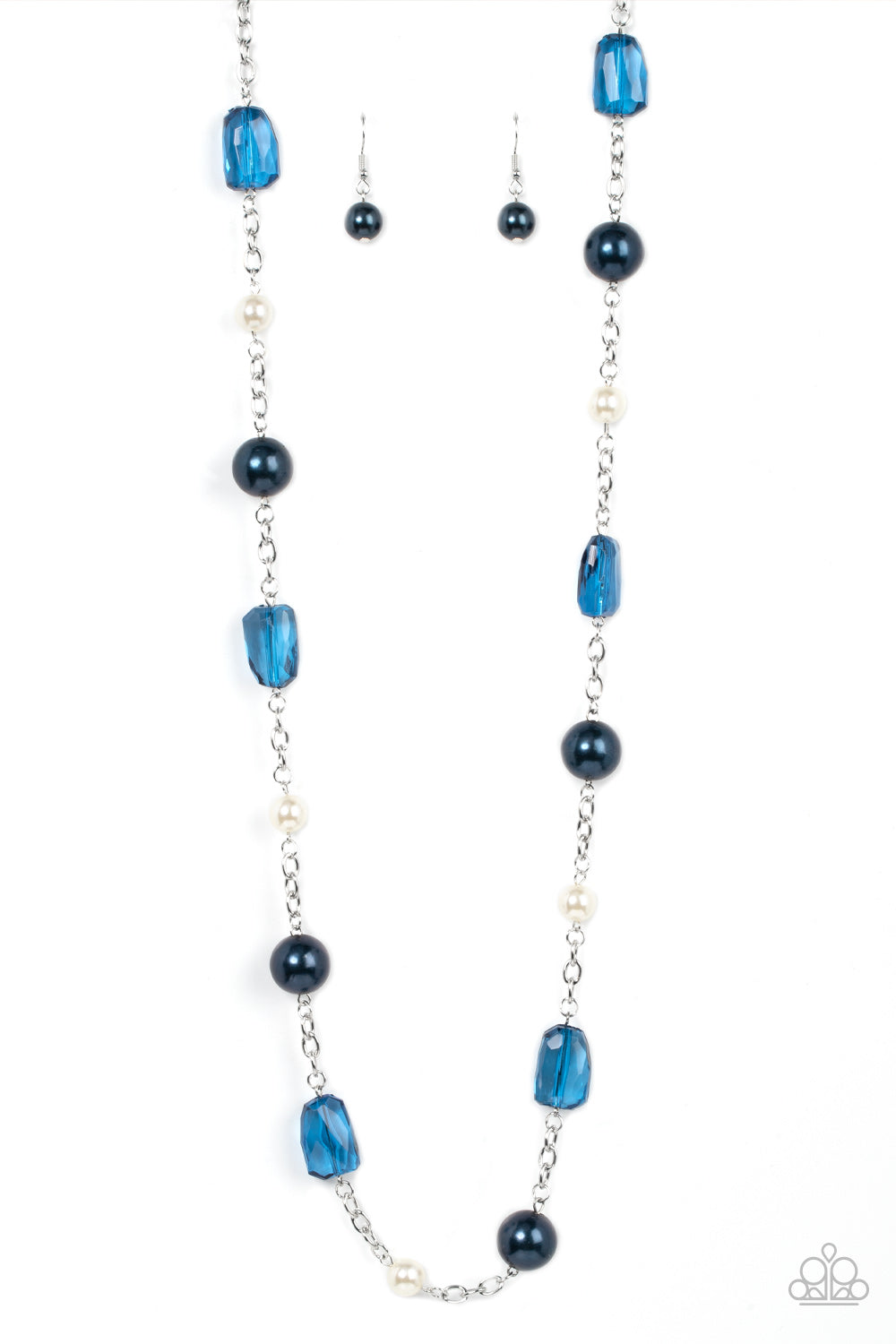 $5 Blue Pearl Necklace & Earring SET - A-List Appeal - Blue - Bubbly Spring Lake and Rhodonite pearls join Mykonos Blue crystal-like gems along a silver chain, resulting in a prismatic pop of color across the chest.