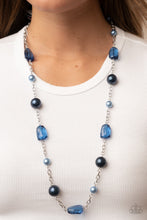 Load image into Gallery viewer, $5 Blue Pearl Necklace &amp; Earring SET - A-List Appeal - Blue - Bubbly Spring Lake and Rhodonite pearls join Mykonos Blue crystal-like gems along a silver chain, resulting in a prismatic pop of color across the chest.
