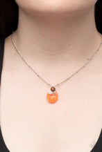 Load image into Gallery viewer, Cherokee Canyon - Orange - Paparazzi  An earthy cluster of wooden, crystal-like, and quartz stone beads joins an enchanting orange stone teardrop at the bottom of a dainty silver satellite chain, resulting in a tranquil pendant below the collar.
