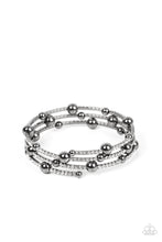 Load image into Gallery viewer, Paparazzi - Spontaneous Shimmer - Black - Spontaneously interrupted by glistening gunmetal beads, a sparkly strand of white rhinestones coils around the wrist, resulting in an irresistible infinity wrap bracelet. 
