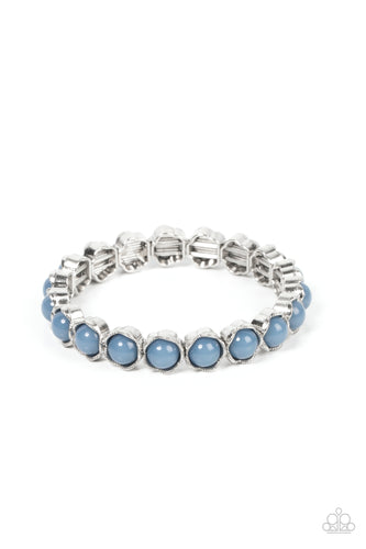 Paparazzi - Lets be Buds - Blue - Textured silver petals fold around dewy Spring Lake beads along stretchy bands, resulting in a flowery pop of color around the wrist.