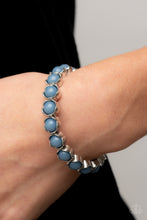 Load image into Gallery viewer, Paparazzi - Lets be Buds - Blue - Textured silver petals fold around dewy Spring Lake beads along stretchy bands, resulting in a flowery pop of color around the wrist.
