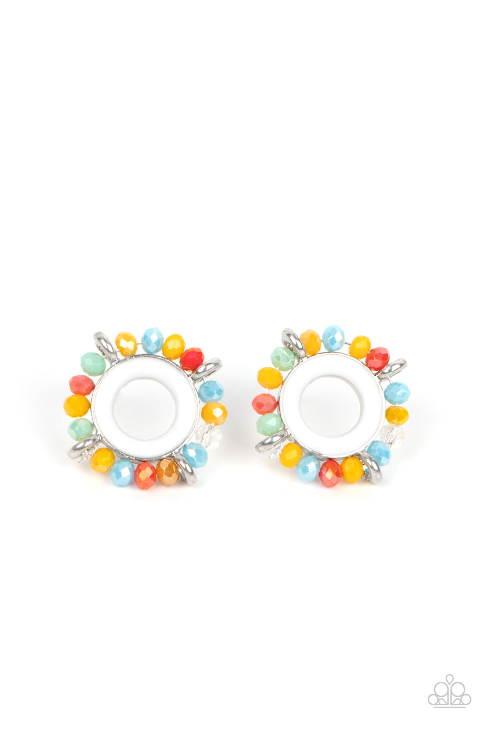 Paparazzi - Nautical Notion - Multi-Color - Featuring dainty silver accents, a ring of multicolored crystal-like beads encircles a silver ring painted in a shiny white finish for a nautical inspired look.