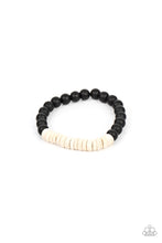 Load image into Gallery viewer, Paparazzi -  Recreational Remedy - White - White wooden discs and smooth black stone beads are threaded along stretchy bands around the wrist, resulting in an earthy combo.
