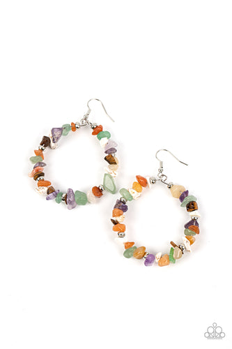 Mineral Mantra - Multi-Stone - Infused with dainty silver beaded accents, pieces of natural stones are threaded along a wire hoop for an artisan inspired vibe.  Paparazzi Accessories