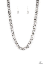 Load image into Gallery viewer, Paparazzi - Major Moxie - White - Oversized white rhinestones dot a row of oversized silver chain, resulting in a gritty glitz below the collar.
