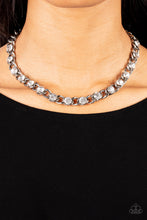 Load image into Gallery viewer, Paparazzi - Major Moxie - White - Oversized white rhinestones dot a row of oversized silver chain, resulting in a gritty glitz below the collar.
