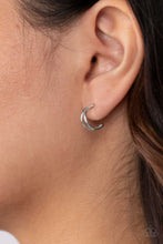 Load image into Gallery viewer, Paparazzi - Charming Crescents - Silver - Two sleek silver bars curve into a pair of dainty double hoops, creating an effortlessly layered look.
