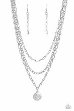 Load image into Gallery viewer, Paparazzi - Winking Wanderer - Silver - A trio of silver paperclip, classic, and oval link chains coalesces down the neckline for a monochromatic masterpiece. Strung on the lowermost oval link chain, a silver smiley face pendant, with a star mimicking a wink for one of its eyes, stands out and reflects light in every direction for a statement finish.
